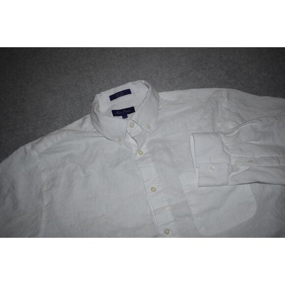 Alan Flusser Linen Dress Shirt Mens Size Large White Long Sleeve Button Down - Picture 4 of 6